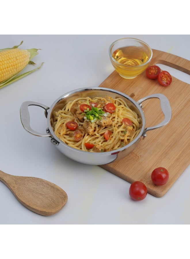 VINOD Platinum Tripy Stainless Steel Mini Kadai - 14cm (600 ml), Compact Design for Healthy Cooking, Induction Friendly Versatile Small kadhai, Use Less Oil, Sturdy and Durable - - Image 2